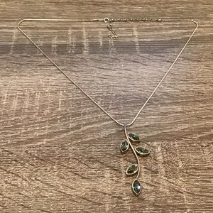 Sterling Silver & Grey Glass Leaves/Branch Pendant Snake Chain Necklace 22" Long